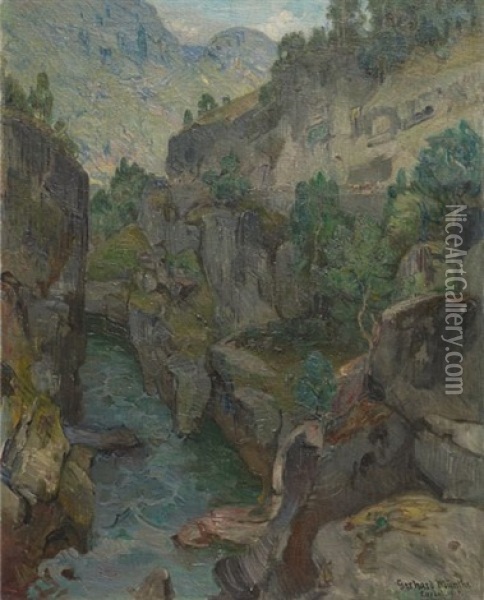 Norsk Lakseelv I Laerdal Oil Painting - Gerhard Peter Franz Vilhelm Munthe
