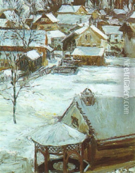 Dorf Im Winter Oil Painting - Emil Pottner