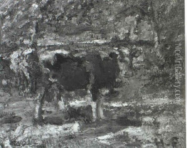 Two Cows In A Pasture Oil Painting - Harry Fidler