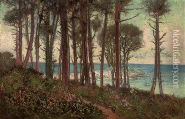 St. Ives Throught The Trees Oil Painting - Thomas Edwin Mostyn