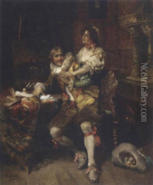 The Secret Correspondence Oil Painting - Cesare Auguste Detti