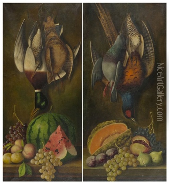 Natura Morta; Natura Morta (2 Works) Oil Painting - Michelangelo Meucci