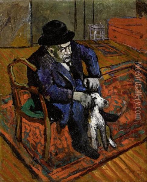 Homme Avec Chien Oil Painting - Louis Auguste M. Legrand