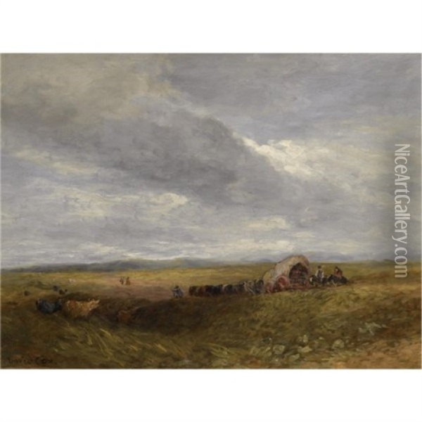 Travellers In A Landscape Oil Painting - David Cox the Elder