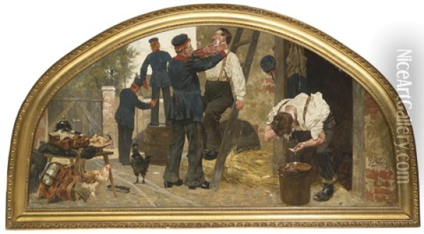 Soldiers Shaving Oil Painting - Georg Karl Koch