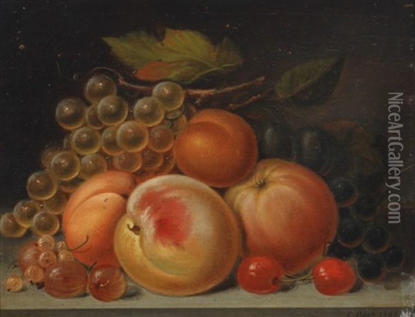 Still Life With Peaches, Apricots And Grapes Oil Painting - Carl Henrik Bogh