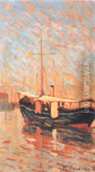 Barcone In Porto Oil Painting - Mario Puccini