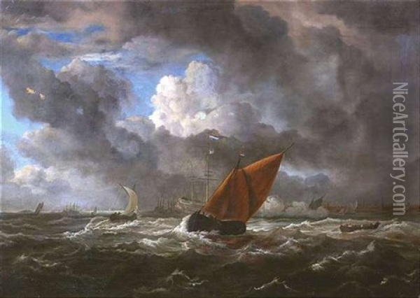 Schiffe Auf Bewegter See Oil Painting - Salomon van Ruysdael