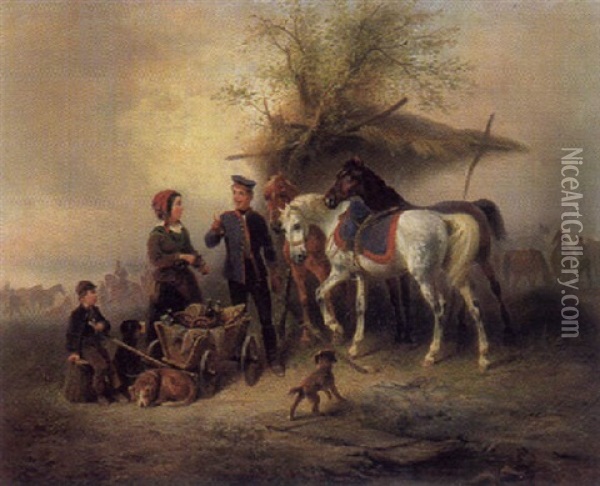 Marketenderin Im Feldlager Bei Kavalleristen Oil Painting - Wilhelm Alexander Meyerheim