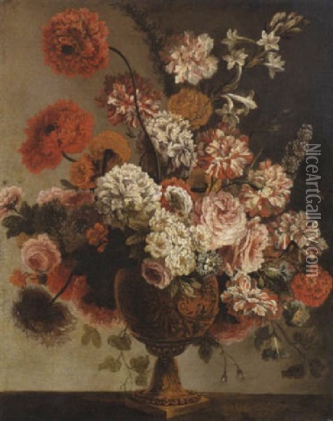 Nature Morte Au Vase De Fleurs Sur Un Entablement Oil Painting - Pierre Nicolas Huilliot