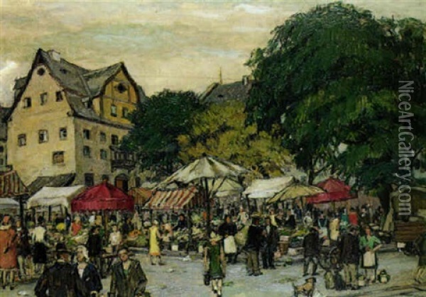 Village Market Oil Painting - Jean Francois Raffaelli