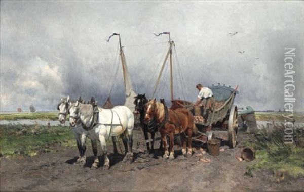 Paysan Au Travail Avec Attelage A Quatre Oil Painting - Frans Van Leemputten