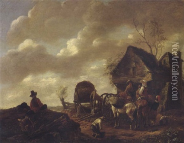 Reisegesellschaft Vor Einer Gaststatte Oil Painting - Nicolaes Ficke