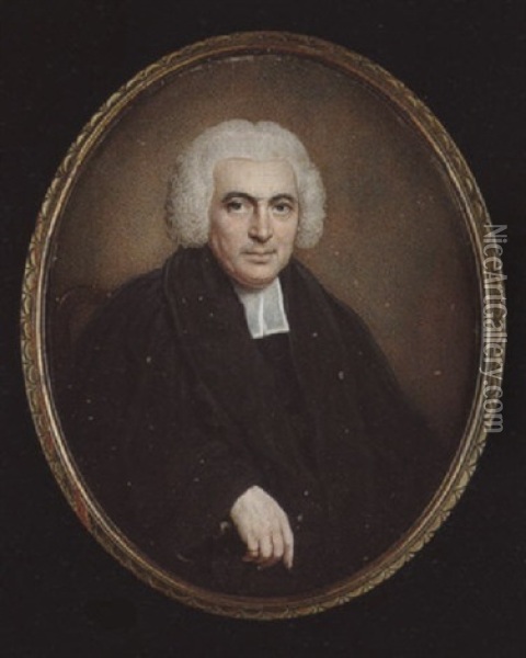 A Cleric Of The Leigh Family With Powdered Bag Wig, Wearing Black Robes And Bands Oil Painting - Henry Edridge