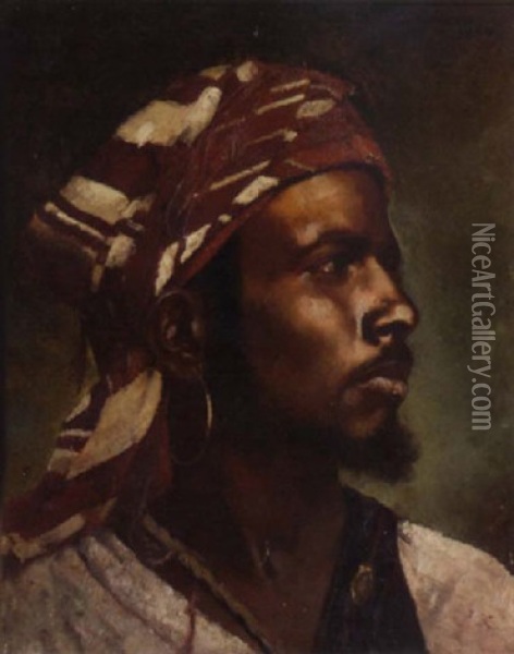 A North African Man Oil Painting - Leo A. Malempre