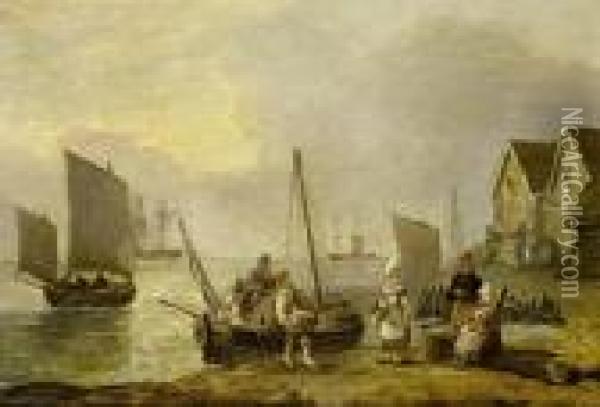 Unloading The Catch Oil Painting - Thomas Luny