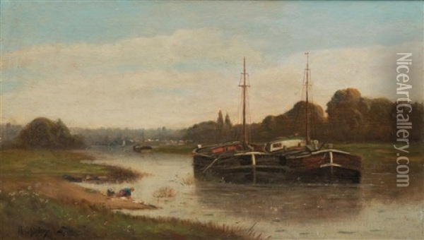 Canal Oil Painting - Hippolyte Camille Delpy