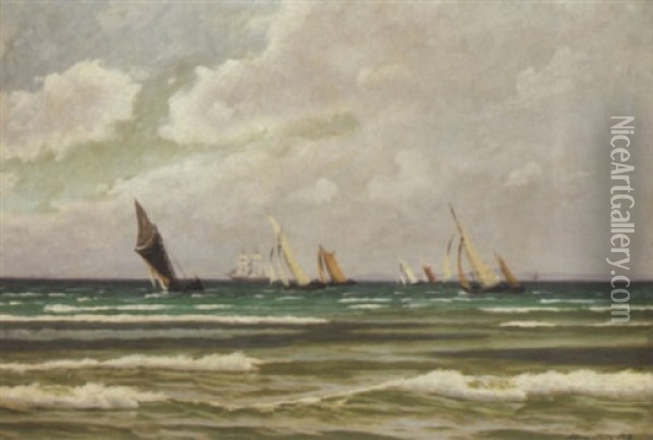 Sailing Vessels Off The Coast Oil Painting - Alfred Olsen