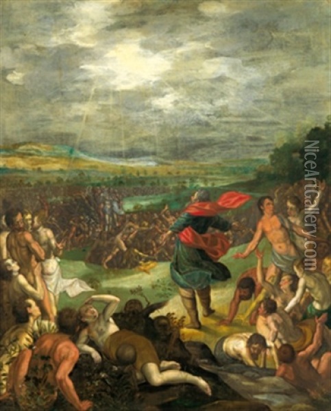 Moses Empfangt Von Gott Den Auftrag, Die Israeliten Aus Agypten Durch Die Wuste Zum Berg Sinai Zu Fuhren Oil Painting - Frans Floris the Elder