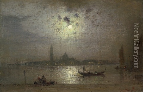 Silhouette Der Insel San Giorgio Maggiore In Venedig Im Mondschein Oil Painting - Louis Douzette