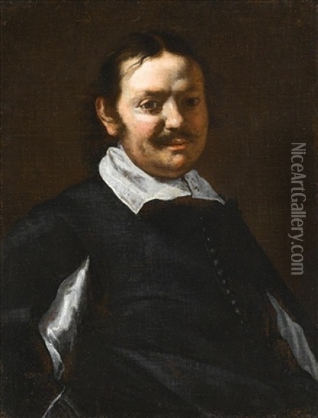 Portrait Of A Man, Half Length, Wearing Black With A White Ruff Oil Painting - Michelangelo Cerquozzi