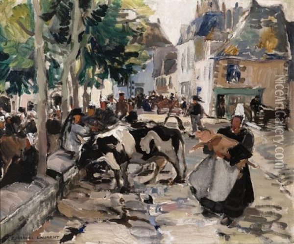 Foire Aux Bestiaux Dans Un Village Breton Oil Painting - Emmanuel Marcel-Laurent