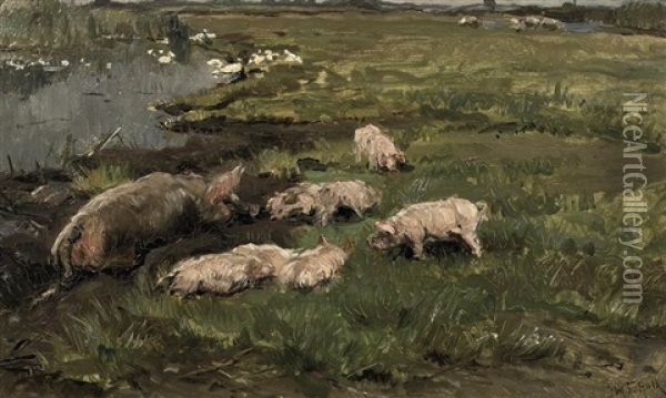 Pigs In The Mud Oil Painting - Johannes Frederik Hulk the Elder