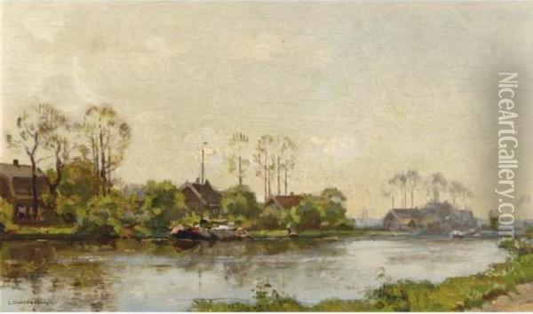 A View Of The Kromme Mijdrecht In Summer Oil Painting - Cornelis Vreedenburgh