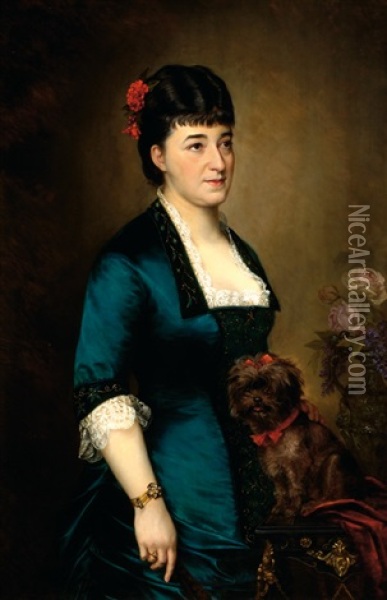 Portrait Of A Lady With A Small Brown Dog Oil Painting - Henriette Maurus