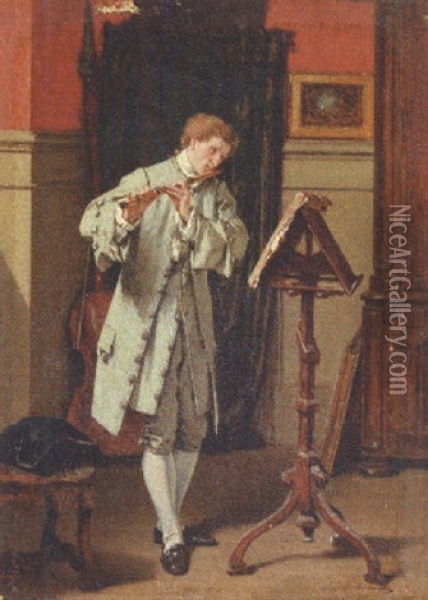 The Flute Player Oil Painting - Victor Joseph Chavet