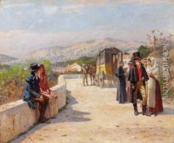 Le Relais De Poste Oil Painting - Adrien Moreau