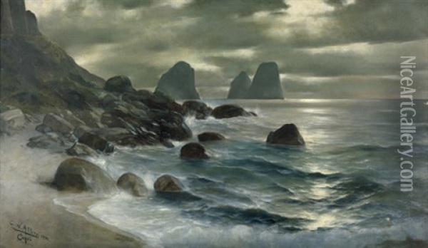 Marina Piccola Auf Capri Mit Blick Auf Die Faraglioni Oil Painting - Christian Wilhelm Allers