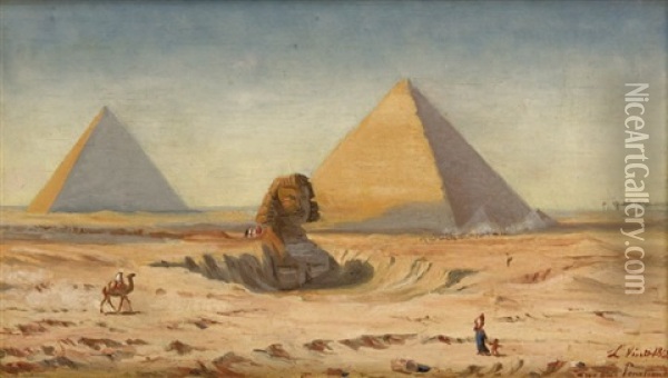 Le Sphinx De Gizeh Et Les Pyramides De Kheops Et Khephren Oil Painting - Charles Leon Vinit