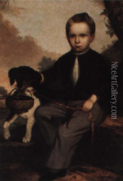 The Berry Pickers: Portrait Of A Young Boy And His Dog Oil Painting - Charles Octavius Cole