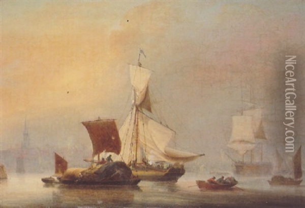 Barges And Other Traders In The River Oil Painting - Sir George Chambers