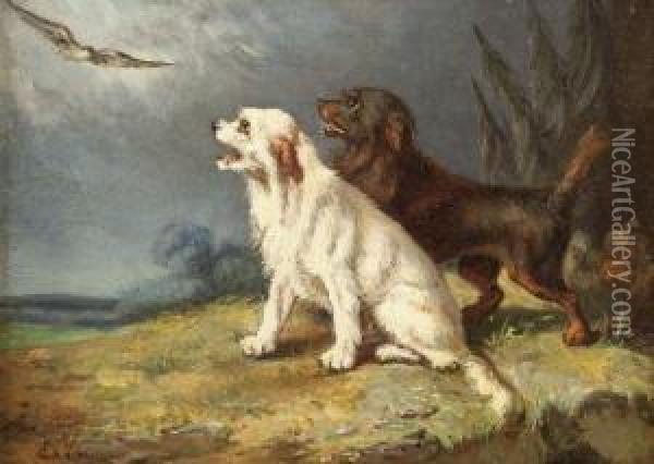 Chiens A L'oiseau Oil Painting - Vincent de Vos