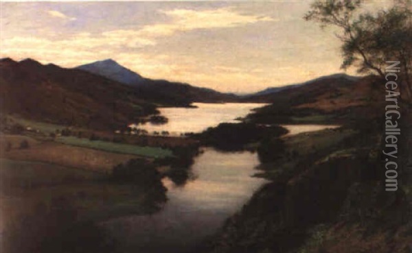 The Queen's View, Looking West Over Loch Tummel Oil Painting - Joseph Farquharson