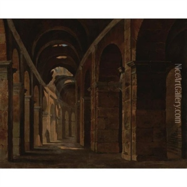 Interior Of The Colosseum, Rome Oil Painting - Francois Marius Granet
