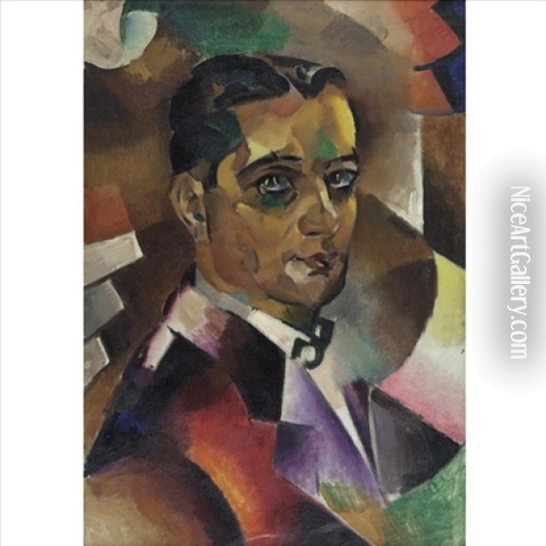 Cubist Self-portrait Oil Painting - Vladimir Davidovich Baranoff-Rossine