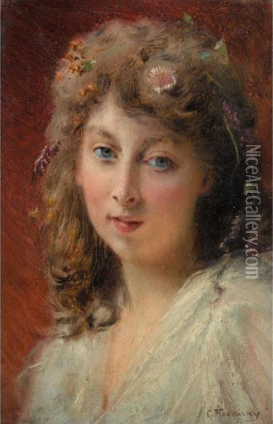 Portrait Of A Lady Oil Painting - Konstantin Egorovich Egorovich Makovsky