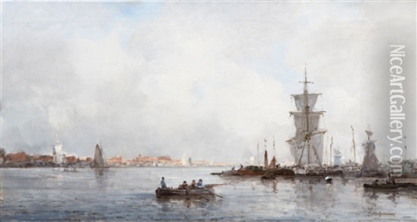 A View Of The Harbour Of Rotterdam Oil Painting - Johan Hendrik van Mastenbroek