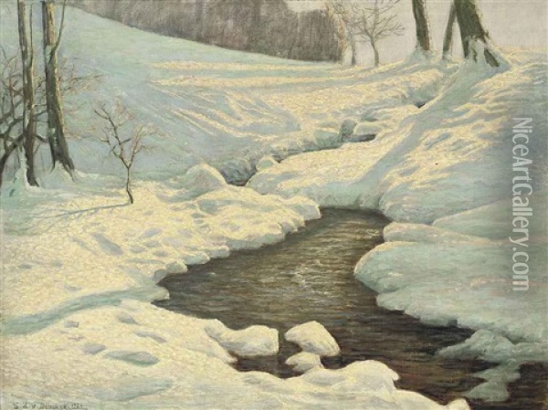 A Stream In The Snow Oil Painting - Sixtus Z. von Dzbanski