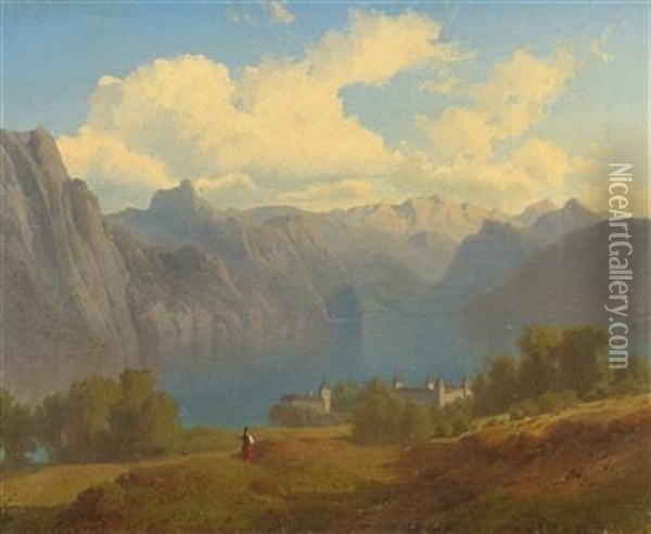 A View Of Lake Traunsee Oil Painting - Maximilian Haushofer