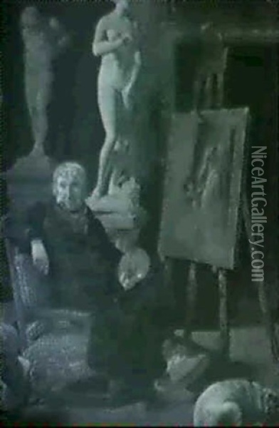 Maleren C.a.lorentzen I Sit Atelier Oil Painting - Adam August Mueller