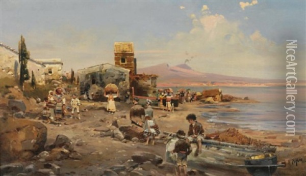 Village De Pecheurs Dans Le Golfe De Naples Oil Painting - Robert Alott