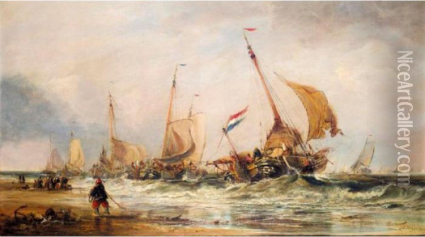 The Fishing Fleet Heading Out Oil Painting - Edwin Hayes