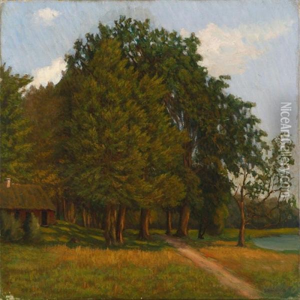 A Landscape With Treesand House Oil Painting - Olof Hermelin