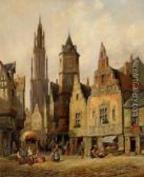 Markt In Antwerpen Oil Painting - Henry Thomas Schafer