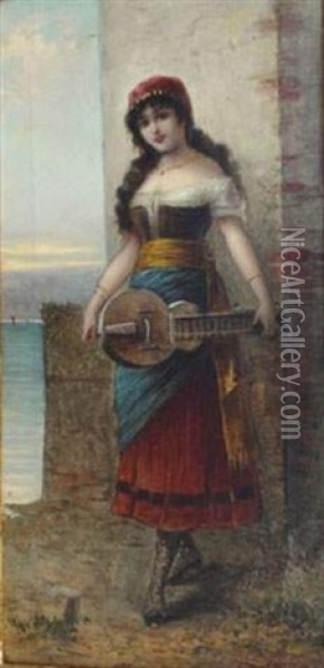 La Joueuse De Guitare Oil Painting - Emile Eisman-Semenowsky