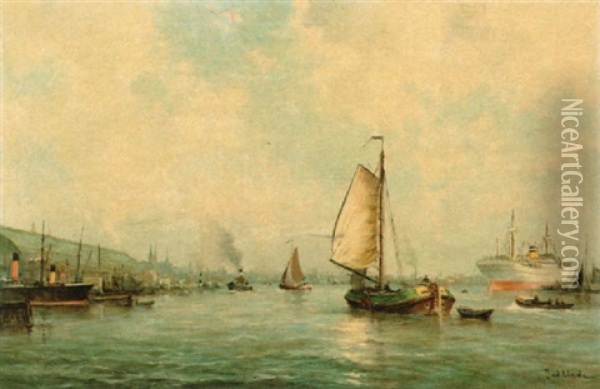 View Of Amsterdam Oil Painting - Jan Van Der Linde